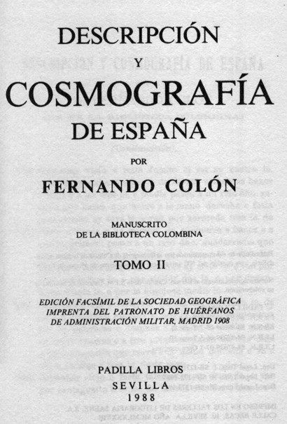 Portada de facsímil de la publicación de Hernando Colón